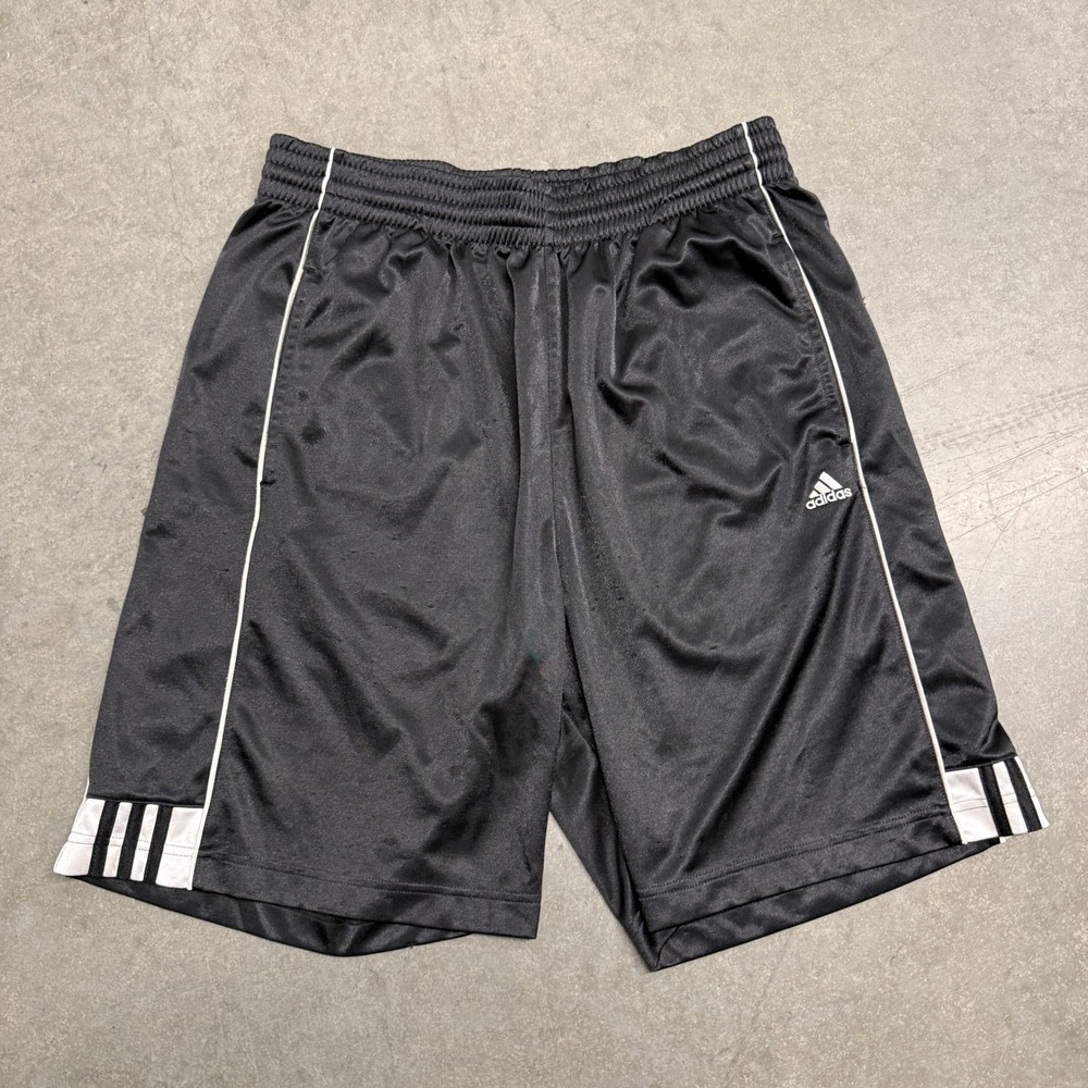 Adidas Mens Black Athletic Basketball Shorts White Stripes Large 58424 TV001
